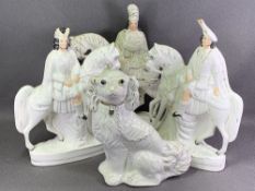 THREE STAFFORDSHIRE FLATBACKS, all with figures on horseback, 38cms H the tallest and a