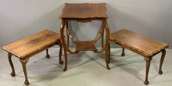 OCCASIONAL TABLES (3), two similar with shaped edge, on ball and claw feet, 41cms H, 61cms W,