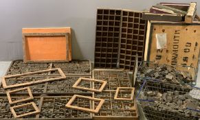 PRINTER'S VINTAGE TYPE-SETTING BLOCKS & TRAYS ETC, a large quantity, along with a tea chest