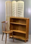 FURNITURE ASSORTMENT (3) - Ercol type spindleback chair, modern pine three shelf bookcase, 100cms H,