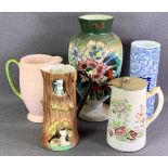 CHINA & MILK GLASS ASSORTMENT including a Chinese chimney vase, Falcon ware vase ETC