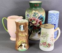 CHINA & MILK GLASS ASSORTMENT including a Chinese chimney vase, Falcon ware vase ETC