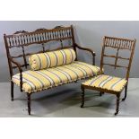 TWO PIECE ANTIQUE ROSEWOOD SALON SUITE - fine example with inlay detail and striped upholstery