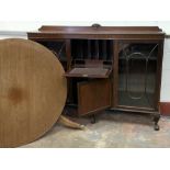 MAHOGANY CHINA CABINET having two glazed doors flanking a central drop down bureau section, 130cms