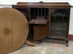 MAHOGANY CHINA CABINET having two glazed doors flanking a central drop down bureau section, 130cms