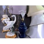 GUISEPPE ARMANI CAPODIMONTE HERON TABLE LAMP and three other decorative table lamps