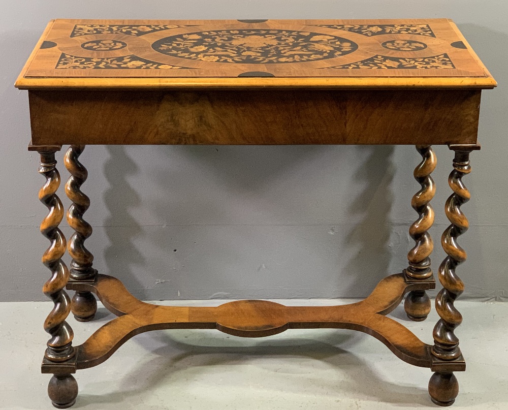 DUTCH MARQUETRY STYLE SIDE TABLE with single drawer, pokerwork detail, shaped cross stretcher on - Image 5 of 5