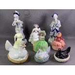 STAFFORDSHIRE HENS ON NESTS (3), Continental and other figurines including Coalport 'Ladies of