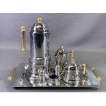 HALLMARKED SILVER CRUET SET & A POLISHED STAINLESS STEEL COFFEE SERVICE - Italian,