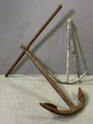 CAST IRON ANCHOR, 79cms L and a smaller galvanized example, 57cms L