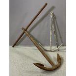 CAST IRON ANCHOR, 79cms L and a smaller galvanized example, 57cms L