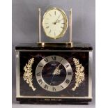 SEIKO QUARTZ FINE MANTEL CLOCK, 26cms H, 34cms W, 14cms D and a Seiko Quartz brass effect mantel