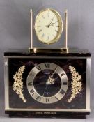 SEIKO QUARTZ FINE MANTEL CLOCK, 26cms H, 34cms W, 14cms D and a Seiko Quartz brass effect mantel