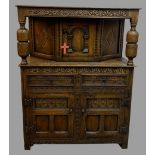 QUALITY REPRODUCTION BUFFET SIDEBOARD with carved detail throughout, the lower section having two