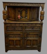 QUALITY REPRODUCTION BUFFET SIDEBOARD with carved detail throughout, the lower section having two