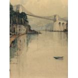 H HUGHES WILLIAMS watercolour - Menai Bridge and the Straits, 35 x 25cms