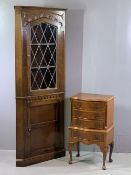 REPRODUCTION NARROW CHEST OF FOUR DRAWERS, walnut veneer with serpentine front and brass drop