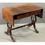 REPRODUCTION SOFA TABLE with twin drawers and lyre ends, 72cms H, 91cms W, 55cms D