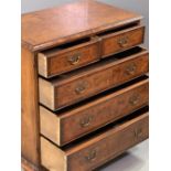 QUALITY REPRODUCTION CHEST OF DRAWERS - oak and burr walnut with inlay detail, on bracket feet
