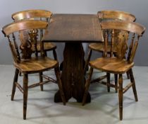 TABLE & FOUR CHAIRS - refectory table, 74cms H, 122cms W, 61cms D and pierced splatback chairs