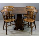 TABLE & FOUR CHAIRS - refectory table, 74cms H, 122cms W, 61cms D and pierced splatback chairs