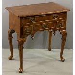 QUALITY REPRODUCTION WALNUT LOWBOY with single drawer over three smaller drawers with brass drop