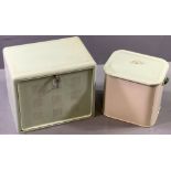 CIRCA 1950 TABLETOP FOOD LARDER, 36cms H, 43cms W, 30cms D and an enamel bread bin