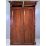 ANTIQUE MAHOGANY TWO DOOR WARDROBE with interior base drawers, 215cms H, 115cms W, 60cms D