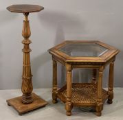 PLANTER STAND with carved column and hexagonal top, 99cms H, 28cms W, 31cms diameter and a hexagonal