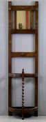CIRCA 1930s OAK MIRRORED HALLSTAND, narrow with twist columns, drip tray and mirrored top, 183cms H,