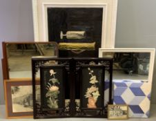 PAINTINGS & MIRRORS - an assortment, including a large white painted framed oil on board - still