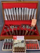 CASED CANTEEN and other boxed cutlery, mid Century style