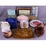 AMBER GLASS DRESSING TABLE SET and an assortment of other china, pottery and miscellaneous items