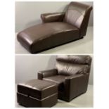 ULTRA-MODERN BROWN LEATHER EFFECT ARMCHAIR, 94cms H maximum, 85cms W, 62cms D the seat, with a
