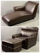 ULTRA-MODERN BROWN LEATHER EFFECT ARMCHAIR, 94cms H maximum, 85cms W, 62cms D the seat, with a