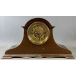 VINTAGE MAHOGANY MANTEL CLOCK - with brass dial and coiled gong strike pendulum movement, pendulum