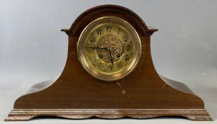 VINTAGE MAHOGANY MANTEL CLOCK - with brass dial and coiled gong strike pendulum movement, pendulum