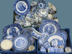 MIXED BLUE & WHITE TABLEWARE, Victorian and later in various patterns, makers include Masons,