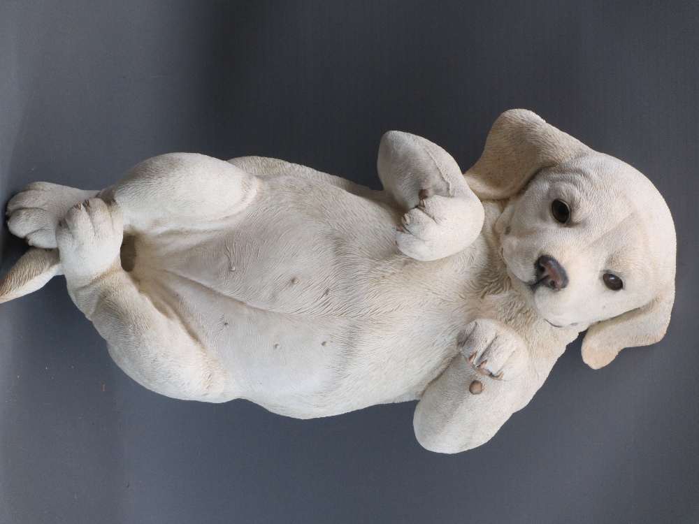 STAFFORDSHIRE POTTERY SEATED SPAINELS, A PAIR - composition playful Labrador pup ornament along with - Image 3 of 4