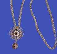 9CT GOLD CHAIN & PENDANT - a fine 9ct twist necklace, 50cms L with superb circular pendant having