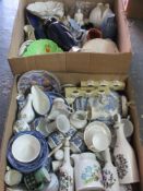 MIXED POTTERY & PORCELAIN, decorative table and cabinet ware, 2 boxes to include a Royal Doulton