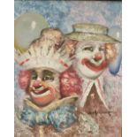 WILLIAM MONINET oil on canvas - Clowns, signed by Frank Carson, Mick Miller, etc verso, 60 x 50cms