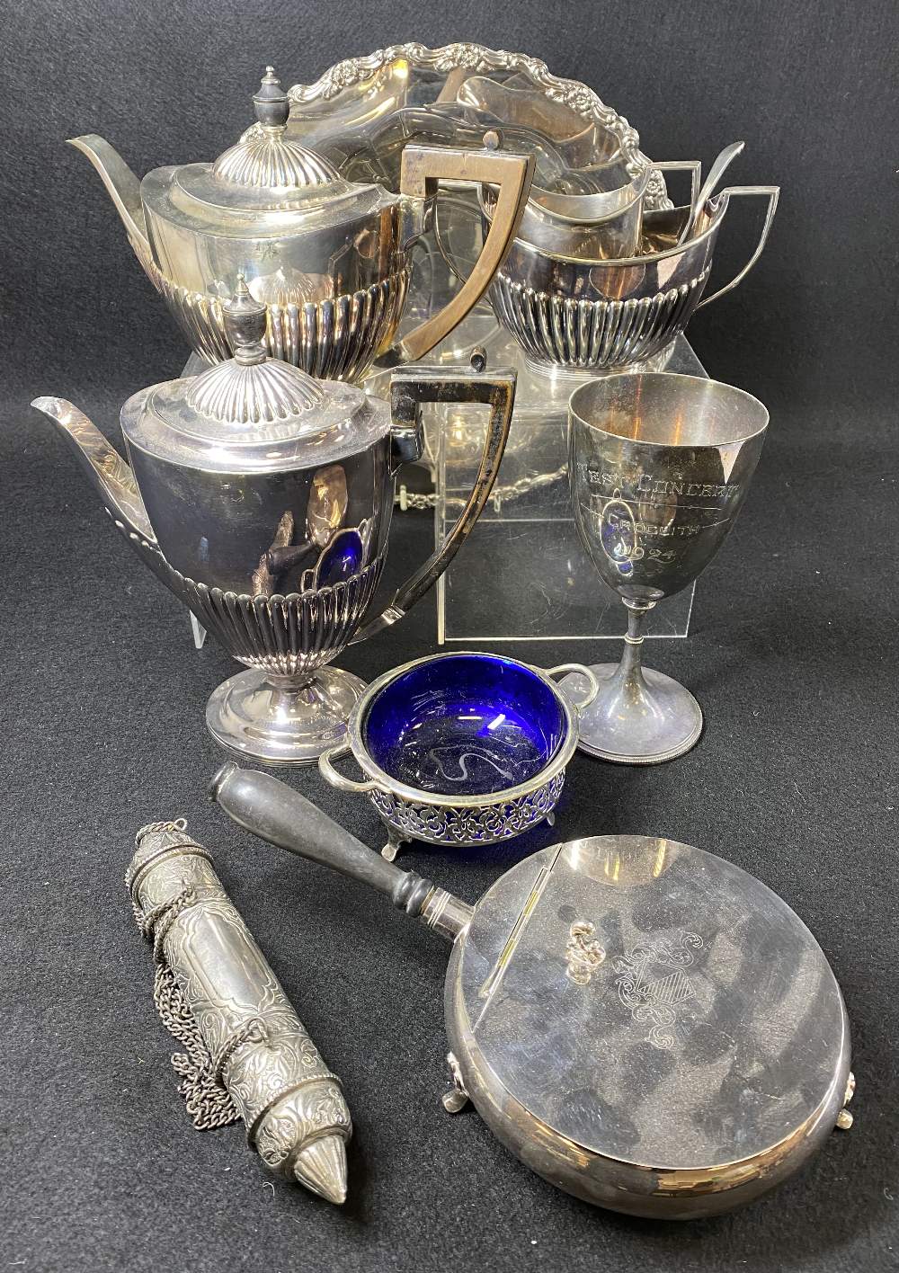 EPNS & WHITE METALWARE - a mixed quantity to include a matched four piece tea service, 31cms