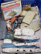 TRIANG MINIC DIECAST SHIPS, floating dock and pier side attachments and nine unopened micro