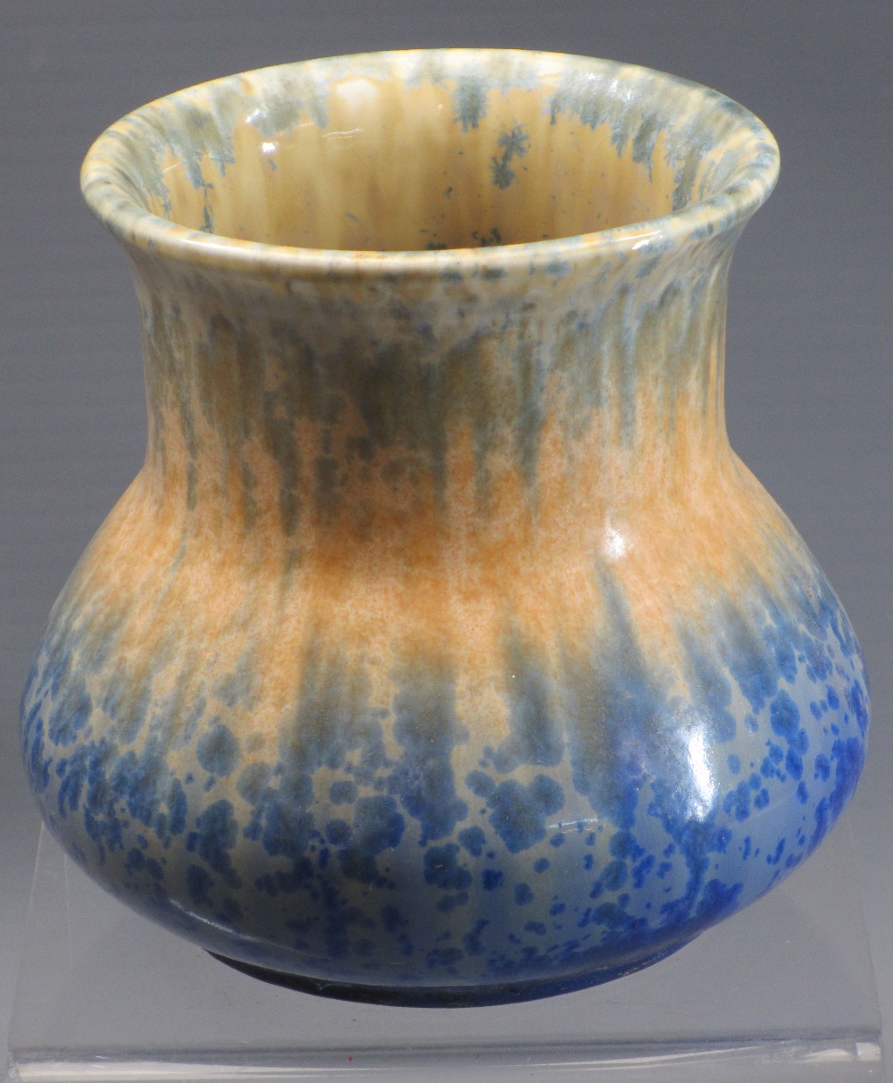 RUSKIN POTTERY VASE, crystalline glaze with incised W Howson Taylor signature dated 1931, 14cms H,