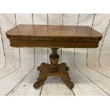 VICTORIAN MAHOGANY FOLDOVER TEA TABLE - on excellent lion's paw feet, 74cms H, 92cms W, 45cms D (