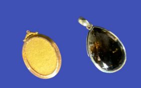 9CT OVAL PORTRAIT PENDANT - 4.2cms L, 8grms gross and a large 925 silver pendant with a smoky quartz