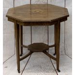 CIRCA 1900 INLAID ROSEWOOD OCTAGONAL TOP SIDE TABLE - on tapering supports with conjoining stretcher