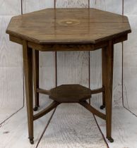 CIRCA 1900 INLAID ROSEWOOD OCTAGONAL TOP SIDE TABLE - on tapering supports with conjoining stretcher