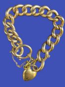 9CT HALF CRUSTY GOLD LINK BRACELET - with 15ct heart shaped padlock, 34grms